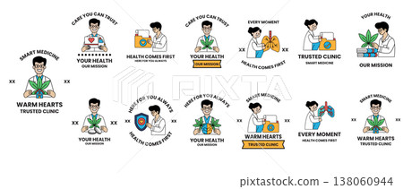 Cartoon doctors cheerfully promote health care Cartoon doctors cheerfully promote health care 138060944