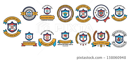 Set of colorful, vintage-style emblems and badges 138060948