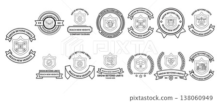 Black ink seals and emblems form a cohesive collection 138060949