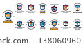 Blue and gold shields display motivational phrases 138060960