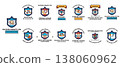 Blue shields with stars and stripes 138060962