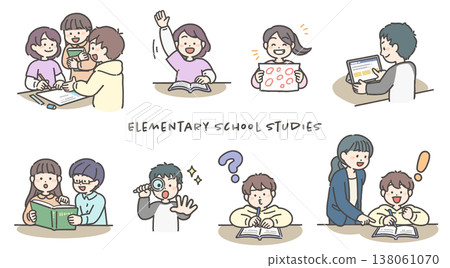 A set of character illustrations related to elementary school studies. A set of character illustrations related to elementary school studies. 138061070