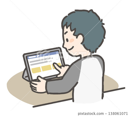 A boy studying using a tablet. A boy studying using a tablet. 138061071