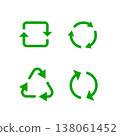 A green circular recycling symbol and arrow icon. 138061452