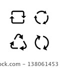 A black recycling symbol and a circular arrow icon. 138061453