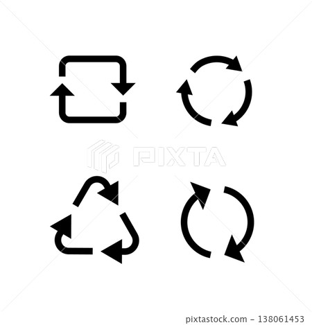 一個黑色的回收標誌和一個圓形箭頭圖示。 138061453