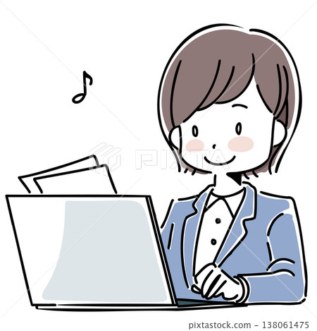 一幅插圖,描繪了一位女士一邊看著文件一邊在電腦上打字。 一幅插圖,描繪了一位女士一邊看著文件一邊在電腦上打字。 138061475