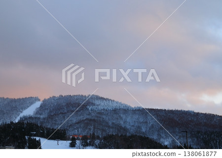 Evening view of Zao Onsen Ski Resort covered in snow Evening view of Zao Onsen Ski Resort covered in snow 138061877