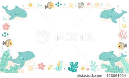可愛的海洋生物和鯨鯊背景素材 138061934