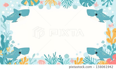 Cute whale shark and ocean design background 138061942