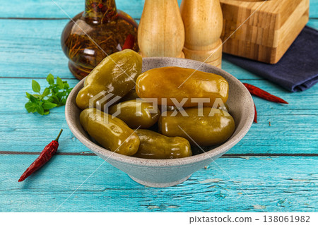 Homemade pickled green tomato heap Homemade pickled green tomato heap 138061982