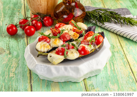 Baked eggplant with cherry and mozzarella Baked eggplant with cherry and mozzarella 138061997
