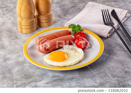 Breakfast with egg and sausages Breakfast with egg and sausages 138062032