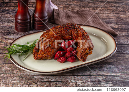 Baked pork sirloin with cornus Baked pork sirloin with cornus 138062097