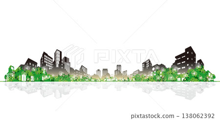 春意盎然的清新綠意和現代建築的輪廓。初夏的城市景觀,一幅環保的畫面。 春意盎然的清新綠意和現代建築的輪廓。初夏的城市景觀,一幅環保的畫面。 138062392