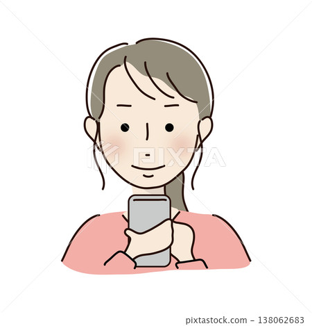 A woman with a ponytail operating her cell phone. A woman with a ponytail operating her cell phone. 138062683