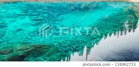 Scenery Jiuzhaigou national park in Sichuan, China. Beautiful Colorful Pond in Autumn season. Famous Landmark and Vacation near Chengdu, China. Asia travel concept Scenery Jiuzhaigou national park in Sichuan, China. Beautiful Colorful Pond in Autumn season. Famous Landmark and Vacation near Chengdu, China. Asia travel concept 138062733