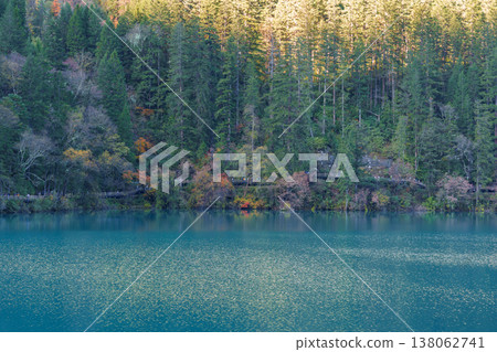 Scenery Jiuzhaigou national park in Sichuan, China. Beautiful of Arrow Bamboo Lake and snow mountain in Autumn season. Famous Landmark and Vacation near Chengdu, China. Asia travel concept Scenery Jiuzhaigou national park in Sichuan, China. Beautiful of Arrow Bamboo Lake and snow mountain in Autumn season. Famous Landmark and Vacation near Chengdu, China. Asia travel concept 138062741