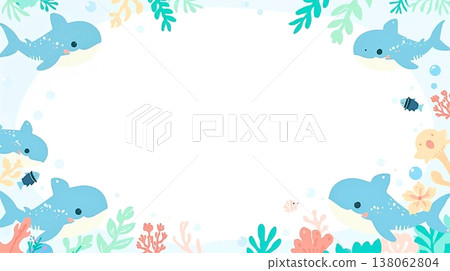 Bright ocean background featuring whale sharks swimming. 138062804