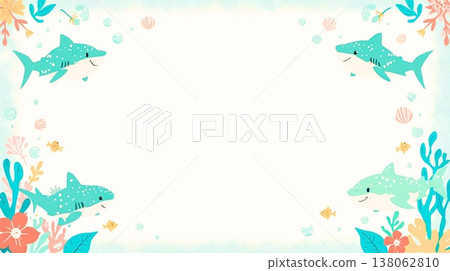 Whale shark background surrounded by ocean motifs 138062810