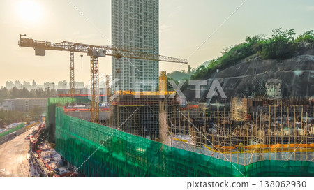 March 22 2026 Construction Site Cranes Scaffolding, Mei Tung Estate, hk March 22 2026 Construction Site Cranes Scaffolding, Mei Tung Estate, hk 138062930