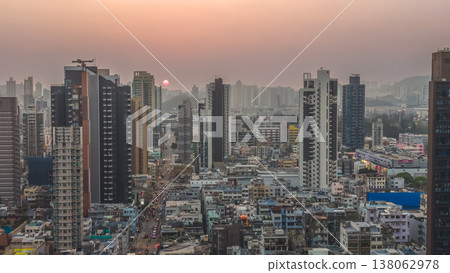 March 22 2026 Urban sunset skyline overlooking Nga Tsin Wai Road 138062978