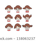 A set of simple and cute hand-drawn illustrations of girls' expressions. 138063237