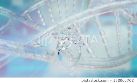 Transparent Human Heart With DNA Background 3d render. Transparent Human Heart With DNA Background 3d render. 138063708