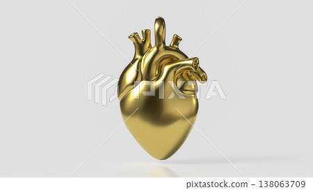 Golden Human Heart Isolated On Clean Background 3d render. Golden Human Heart Isolated On Clean Background 3d render. 138063709