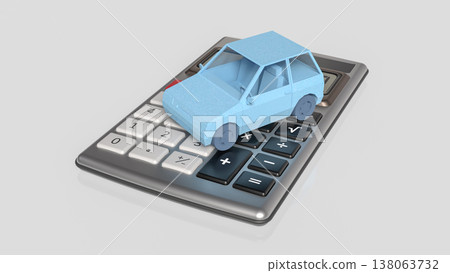 Blue Low Poly Car On Calculator Finance Concept 3d render. Blue Low Poly Car On Calculator Finance Concept 3d render. 138063732