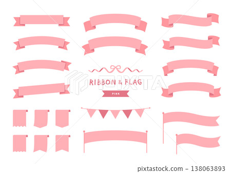 粉紅色絲帶和旗幟裝飾套裝，可愛的橫幅材料。 138063893