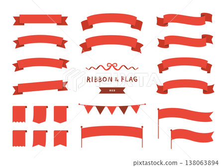 Red ribbon and flag decoration set, headline banner material. 138063894