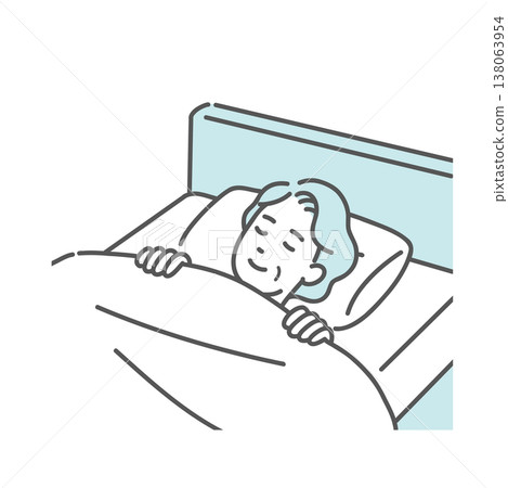 一幅老年婦女在床上安睡的插圖（安穩睡眠，優質睡眠） 138063954