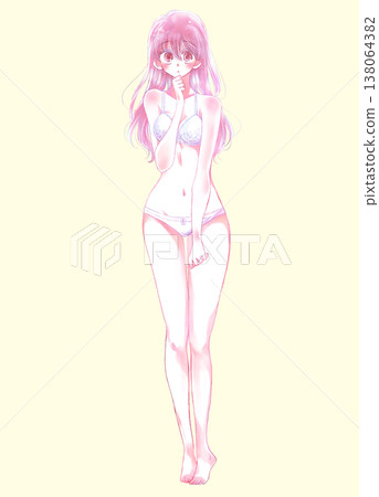 A woman in her underwear looking embarrassed 138064382