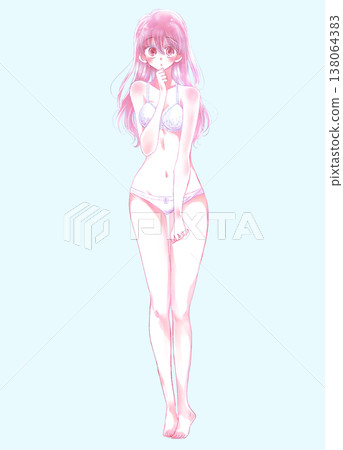 A woman in her underwear looking embarrassed 138064383