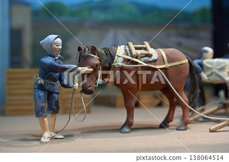 An elaborate diorama depicting a traditional industry that conveys the deep bond between farm horses, which supported logistics during the Meiji era, and the craftsmen who worked with them. An elaborate diorama depicting a traditional industry that conveys the deep bond between farm horses, which supported logistics during the Meiji era, and the craftsmen who worked with them. 138064514