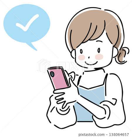插圖：一位女士正在用智慧型手機發送訊息 138064657