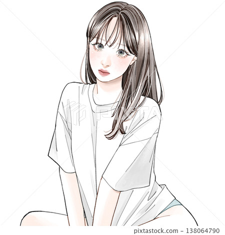 A woman wearing an oversized T-shirt 138064790