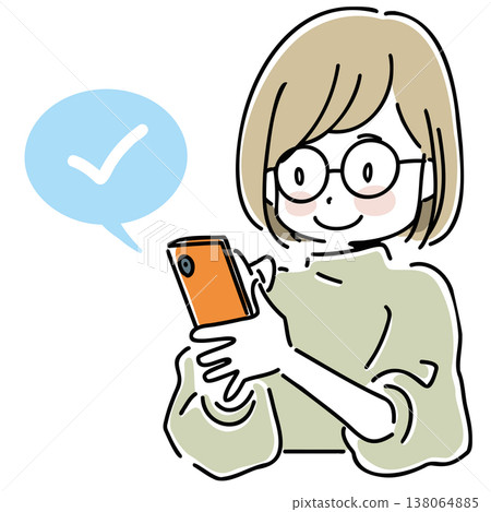 插圖：一位女士正在用智慧型手機發送訊息 138064885