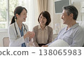 A female doctor talking to a hospitalized patient in their room. 138065983