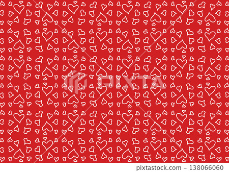 Seamless romantic pattern featuring hand-drawn white hearts on a vibrant red backdrop. Ideal for Valentine's Day and gift wrapping. 138066060