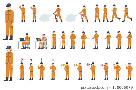 平面插畫:身穿橘色制服的男女消防員 平面插畫:身穿橘色制服的男女消防員 138066079