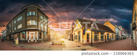 Panoramic sunset view of a charming street in Parnu town Panoramic sunset view of a charming street in Parnu town 138066363