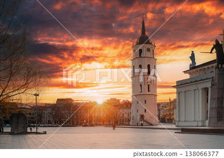 Sunset at Cathedral Square with Bell Tower in Vilnius, Lithuania Sunset at Cathedral Square with Bell Tower in Vilnius, Lithuania 138066377