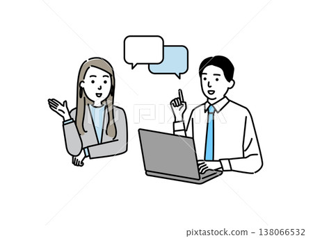 A young businessman talking while operating his computer. 138066532