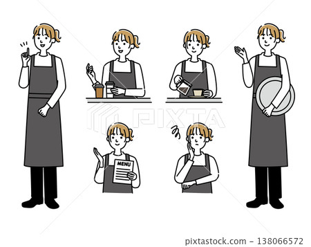 A female cafe staff member wearing an apron. 138066572