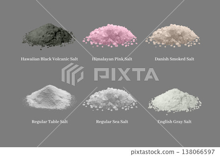 Danish smoked and English gray salt, Hawaiian black volcanic and Himalayan pink salt, realistic seasoning mineral powder Danish smoked and English gray salt, Hawaiian black volcanic and Himalayan pink salt, realistic seasoning mineral powder 138066597
