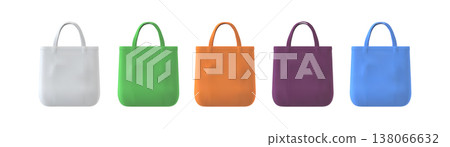 Tote bags different colors mockup vector set, realistic fabric shopping bag, blank canvas bag corporate identity item 138066632
