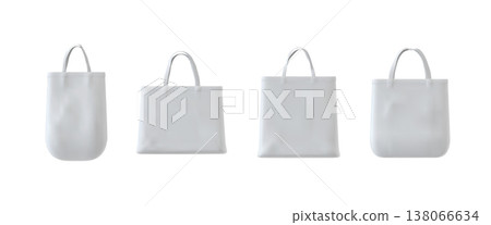 A realistic set of white tote bags of various shapes with handles. 138066634