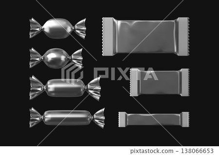 Realistic candy foil package mockup vector set, sweet product twisted pouch and flow wrapper, plastic container design Realistic candy foil package mockup vector set, sweet product twisted pouch and flow wrapper, plastic container design 138066653